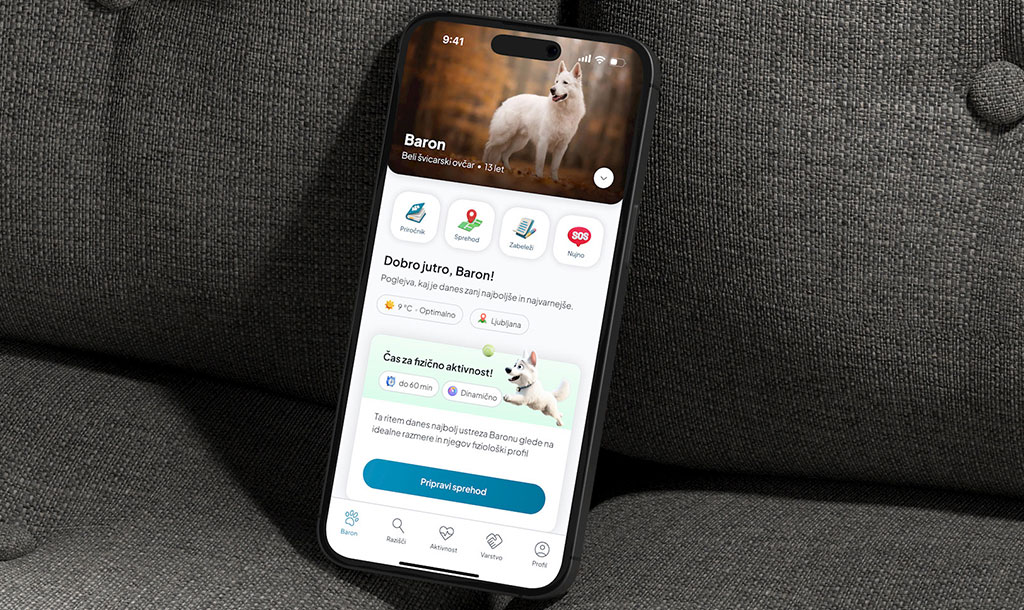 Baron — Smart pet care ecosystem showing pet health profile, sitter matching and live journal