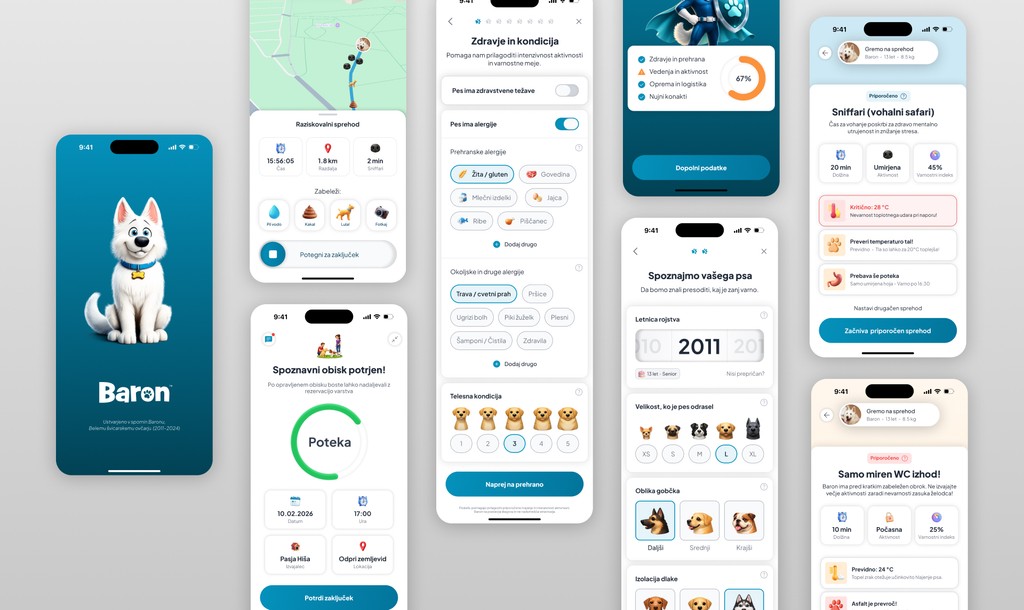 Baron Live Journal showing real-time GPS tracking, walk activity and health markers during a sitter's booking