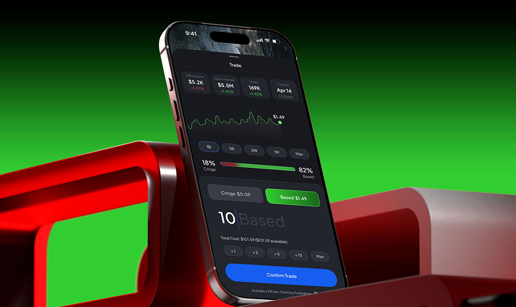 Based — Internet opinion market app showing trend feed, BASED/CRINGE trading and leaderboard tiers