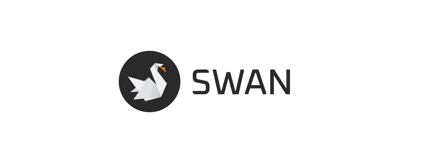 Swan logo on white: origami swan mark in a dark circle beside a bold SWAN wordmark