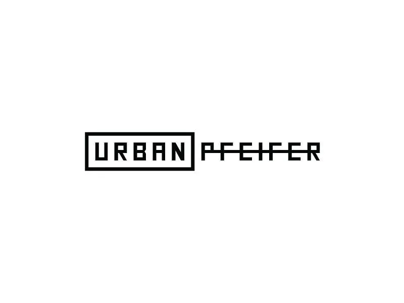 Urban Pfeifer wordmark in black boxed geometric type on white